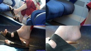 Rude bratty girl puts her birkentock sandals on seat, shoeprint on it, ignoring foot fetish