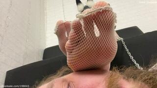 Feet worship, gag and ignore in white fishnets