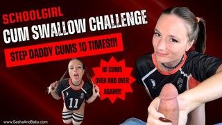 10 Load Cum Swallow Challenge - Schoolgirl Makes her Stepdaddy Cum Ten Times in a Row - Blowbang - Pigtails - Perfect Body
