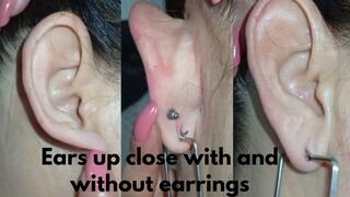 Ears up close with and without earrings