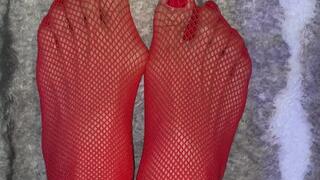 Melove in really sexy red stockings with red nail polish