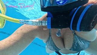 Carissa in FFM flirting in the pool with rare crotch shots