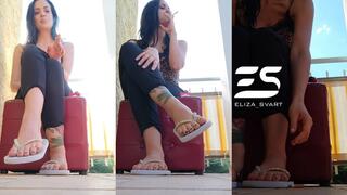 Outdoor candid smoke and crushing the cig butt with my flipflops