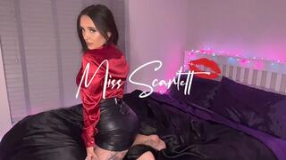 Scarlett's leather skirt and red satin blouse tease