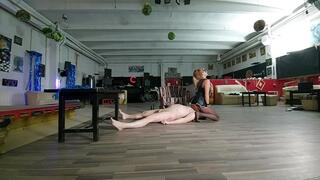Mistress Maria and Faith - first session together - pantyhose domination - other angle