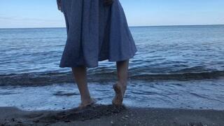 Walking bare feet on beach!