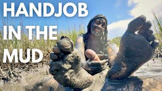 Messy Temptress Gives a Muddy Feet Handjob