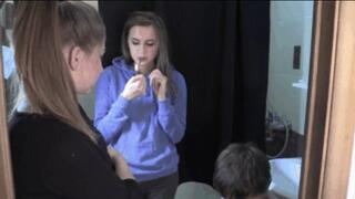 56 Betty and Bertie Today two girls want to humiliate a slave again The girls put the guy on his knees, they smoke, shake ashes into the guy's mouth, spit in his face, and all this is accompanied by loud laughter of these beautifu