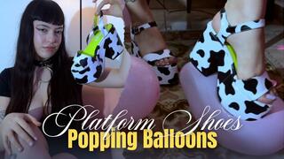 Looner Miss Bimby Blows & Pop Pink Balloons with Platform Shoes (1080 - EN sub) Inflatable - Lilac Toenails - Brunette - Latina - Shoe Fetish