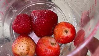 No teeth no denture in eating five juicy strawberries