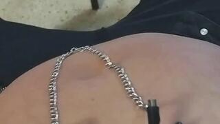 Playing hot with myself with my gothic outfit style bondage on the sopha