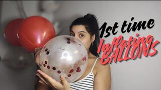 Blowing up balloons for first time
