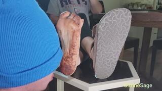 I was out in the backyard and saw a nice wet muddy patch, I thought this would be perfect to coat my feet in and make my slave lick them clean