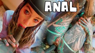Tattooed masked girl ANAL fuck and pussy covered in cum