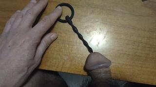 Urethral insertion with a small penis plug all the way in (avi)