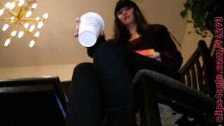 Giantess Hipster sips coffee reads her book and ignores you - 4K