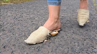 Sexy Pointy Flat Mules our for a Country Walk and Walkover Crushing Cherry Bakewell Cakes