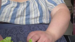 TOO HUNGRY to wait — fatty BINGE EATING BURGERS at the tire shop until someone FINDS ME — SSBBW Marigold — feedism feederism stuffing binge eating weight gain immobility lazy fat pig