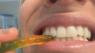 Giantess eats gummy worm slowly POV VORE