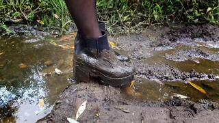 Muddy and wet boots, boots in swamp, girl in swamp, muddy girl, wet boots, muddy boots