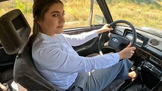 Strict Adele revs old VAZ while driving