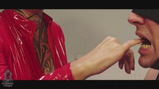 The Goddess in Red Latex - Finger Biting Ritual & Bite Mark Display