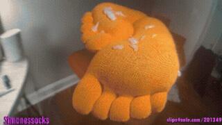 orange toe socks & Gripped up Biker shorts ( Sockjob , Footjob - segment ) sticky socks cum