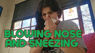 Sick girl: blowing nose and sneezing