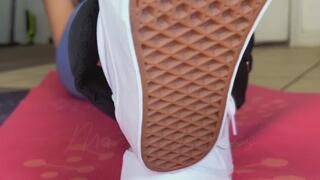 Watch me break in my thick white platform sneakers wearing white crew vans socks you better make it to the end to watch me squat on you (pov)