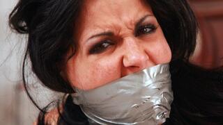 Bitchy Housewife Hannah Massively Gagged with her Well Worn Panties, Tightly Taped Up, Squirming around Her House! RE ENCODE 2025