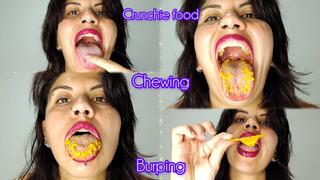 Pink Lipstick + Chewing crunchie food + Mouth Play + Burping