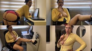 Do not cum in front of big tits secretary with sexy hiccups (or looking at her big ass and big legs)