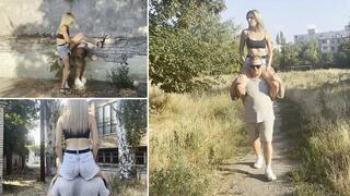 Milana orders the guy to carry her on his shoulders