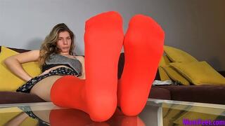 Samara Red Nylons - Pantyhose - HD MP4