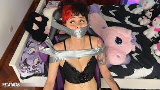 Gamer girl in really tight bondage!