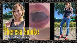 Theresa Smoke – Secret Outdoor Smoking & Crush in Blue Jeans & Black Body with Red Pumps (Smoking Fetish, Roleplay, Outdoor)