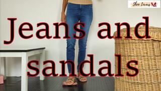 Jeans and sandals: shoejob, cock trampling. bgm