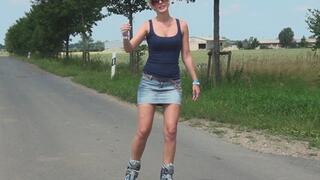 Inline Skating In Jeans Miniskirt HD-4K