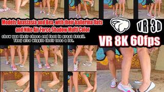 VR 3D 8K 180 60 fps | Models Anastasia and Bea Toe Wiggling, with their ballerina flats and Nike Air Shadow Multi Color, show you their shoes and feet in great detail. They also wiggle their toes a lot.