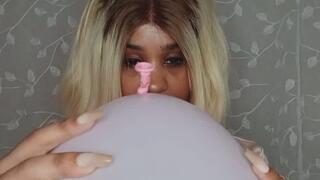 Pink Silk Temptation: Non-Pop Balloon Tease in Blonde Bob