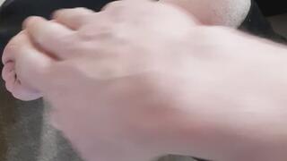 Mature nurse wife feet Scholl wooden clogs ticklig gently beating