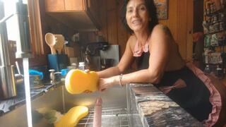 giving you a soapy sponge and foot job