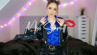 Scarlett's royal blue satin blouse & leather tease