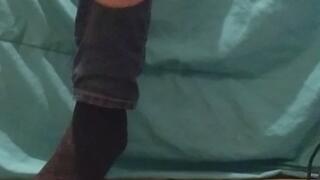 Taking off work boots