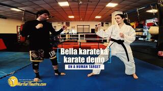 Bella karateka karate demo on human target