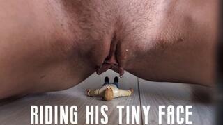 Riding his tiny face