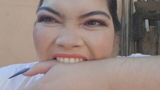 Vampire girl bites her arm uncontrollably