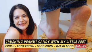 Crushing peanut candy with my little feet (720 EN SUB) - Foot Fetish - Crush - Domination - Food Smashed - Femdom