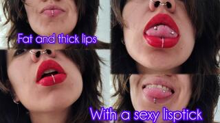 Fat and thick lips with a beautiful and sexy lipstick in a big mouth - Lipstick Fetish