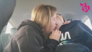 Making out and playing with Carmin Jones's boobs in the backseat of a car.